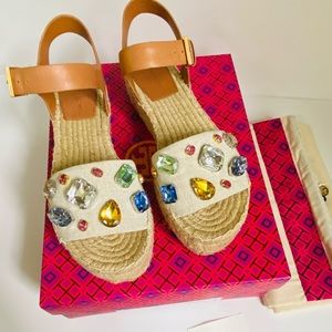 Tory Burch Crystal Raffia Espadrille-Linen